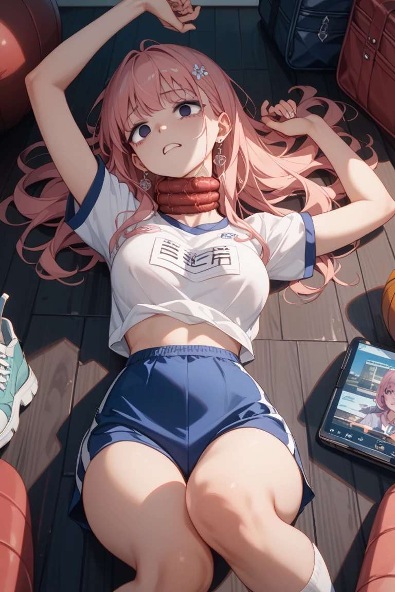（Realiy：1.3），A 22-year-old girl lies on a lot of colorful balloons，（（small heads））、full bodyesbian、ssmile，view the viewer,（perfect bodies：1.3）、Long pink double ponytail hair、Collar、chain、sweat leggs、22-year-old girl、Pink JK uniform，Pink Japanese school uniform，（Wear pink clothing：1.6），Pink shirt，（JK uniform pink short skirt）、Pink sneakers，Lie on a lot of colored balls，looking down on the camera，（Exposing the skin of the legs，long leges：1.3）Curved body，（Very detailed CG 8k wallpaper）、（Extremely delicate and beautiful），eyes with brightness、（tmasterpiece）、（best qualityer：1.0）、（超A high resolution：1.0)，Nice lighting，Reflective skin，[A high resolution]，The skin is delicate，Hyper-detailing（（a color）），Earphone，Fitness balls，fox ear，fox tails，coloredballoons，