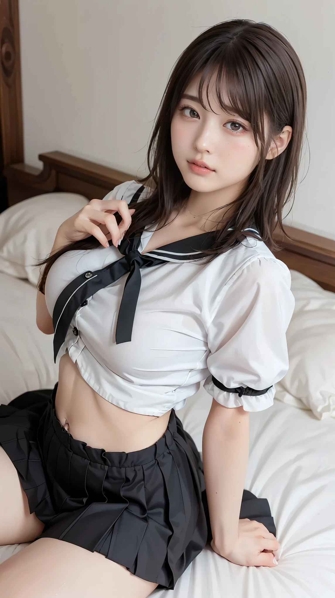 ((Medium-breasted, 15-year-old girl, small head)), ((15)), (Perfect Body: 1.1), (Young), (Short Wavy Hair: 1.2), Full Body Shot, (Girl in Uniform: 1.4, Pleated Skirt, Button Up Shirt), (((School Uniform)), (Highly Detailed CG 8k Wallpaper), (Very Delicate and Beautiful), (Masterpiece), (Best Quality: 1.0 ), (Ultra High Resolution: 1.0), Beautiful Lighting, Perfect Lightning, Realistic Shadows, [Hi-Res], Skin Detail, Ultra Detail, (Spread Legs)), (Legs Up), Slim Body), Slouched, Large Earrings, Thighs, (Beautiful Long Hair), , Thin Clavicle, Soft Navel, Soft Midriff, Soft Back, Angle from Above, Sweaty, Beautiful Breasts, Blush, Photorealistic, Realistic face, realistic eyes, small eyes, grinning (colorful))) ((cleavage))), (eyeliner), (mascara), ((thick white liquid on the body)), ((spreading thighs)), (((thick white liquid dripping from the body))), (hands on thighs))), ((sticking between breasts)))