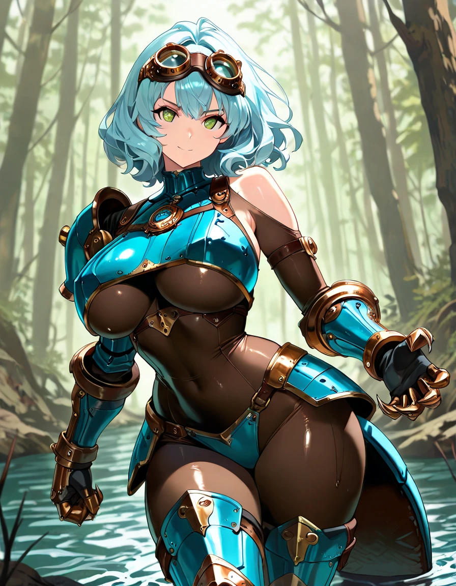 1 girl, high quality, (short hair), forehead, (medium breast), (straps on thighs:1.3), white background, plants, (stocking), (sweaty:1.1), (nipples:0.8), thick thighs, (middle Ages:1.2), (cameltoe:1.1), suit, stomach, (cyborg:1.2), (armor), white hair, hair band