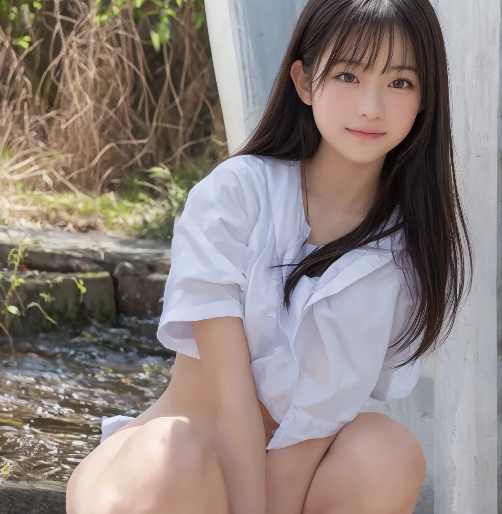 masterpiece、Extremely small underwear、15 year old schoolgirl、(poneyTail)、(((small head:1.4)))、cute little、hot onsen、Open your legs wide to show your crotch、Stand on one knee、(A dark-haired)、(Raw photography:1.2)、(Photorealsitic:1.4)、A smile、embarrassed from、the whole body is wet、Masturbation、showing your whole body、Lace white underwear、(((Wet pubic area shows through)))、(((Wet and nipples show through)))、Textured skin、extremely detailed eye and face、二重まぶた、(Increase the beauty of skin texture:1.1)、hight resolution、8k wallpaper、电影灯光