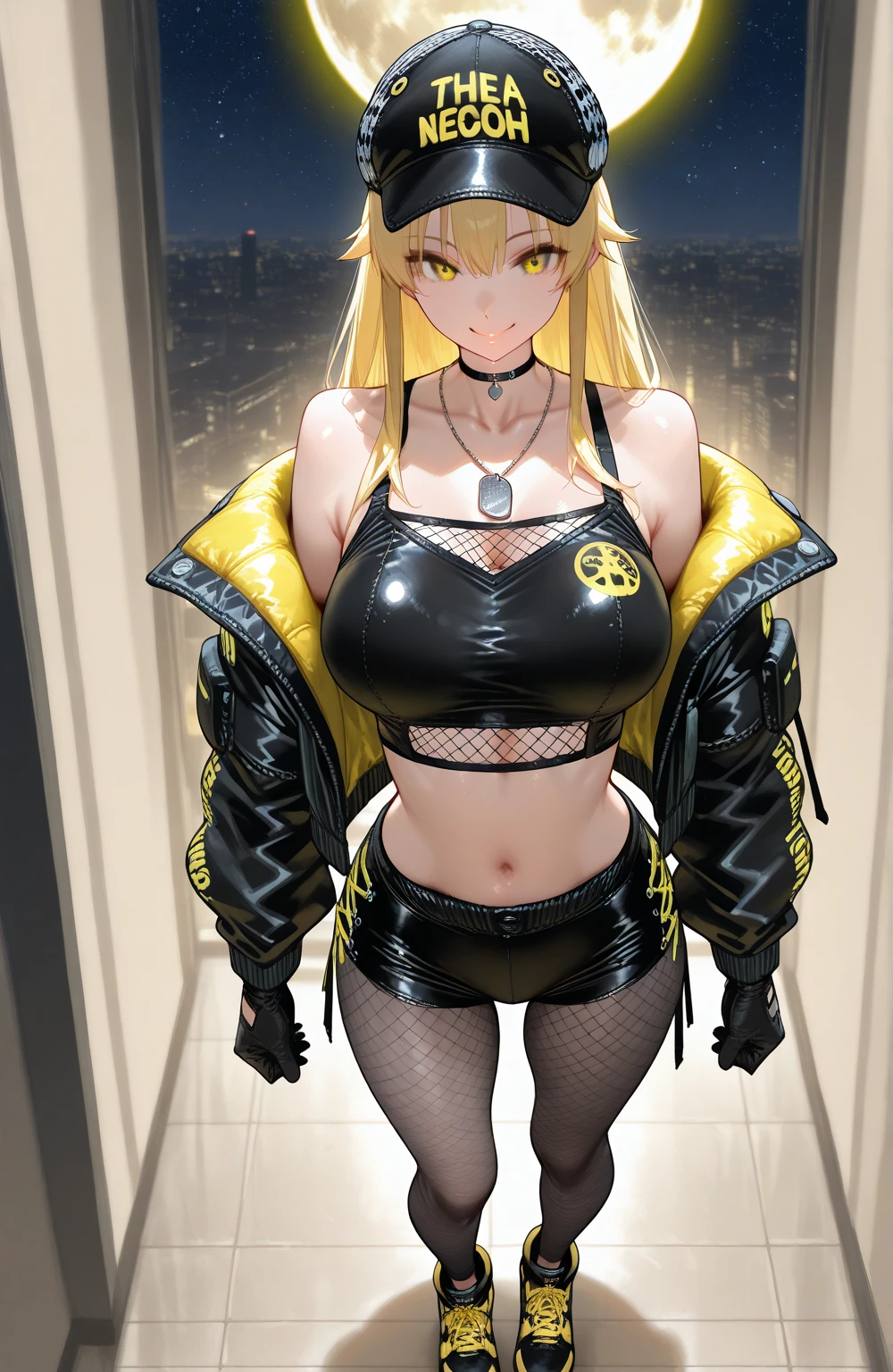 high quality, subsurface scattering, chromatic lighting,
colorized, yellow + black limited color palette,
detailed concept drawing,
Street girl, full body, no weird things or color on her face,
portrait, 20yo 1girl, medium soft breasts, slender, crop top, jacket, combat pants, long yellow hair, yellow eyes, posing, smiling