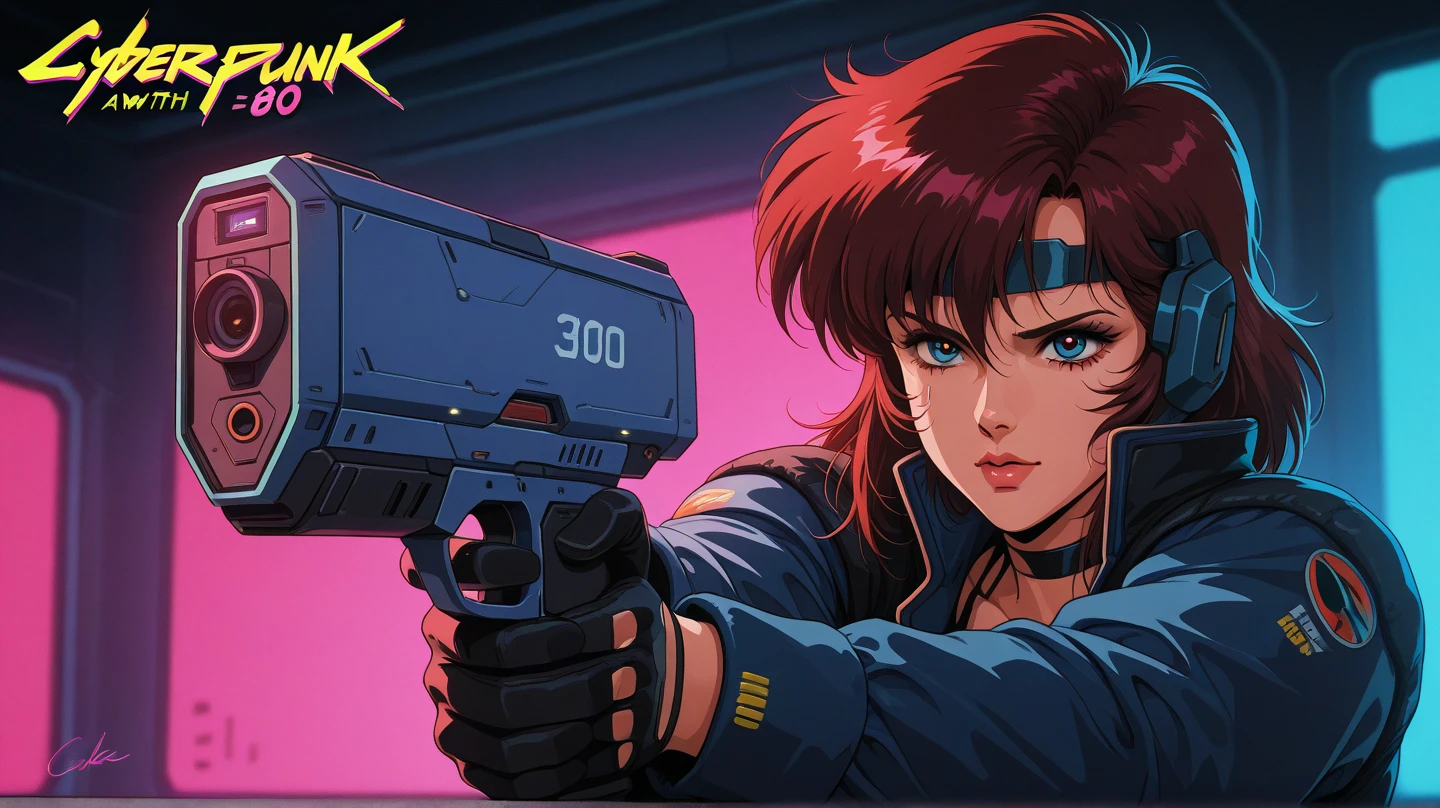 Man, cyberpunk, mouth mask, gun
