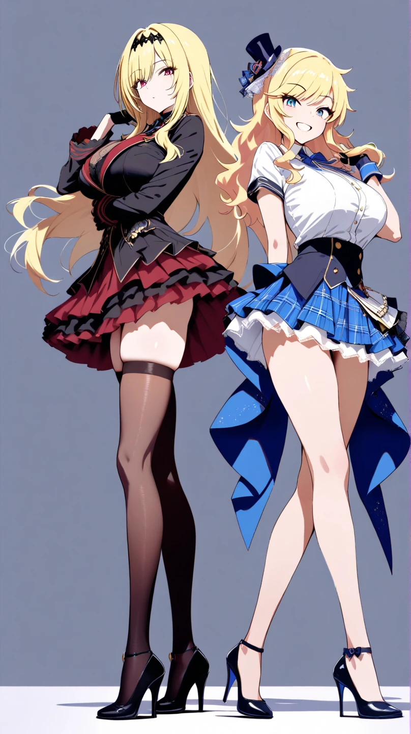 ((Biologically correct number of limbs))、(( Full body photo including face))、4K、((standing position))、masterpiece、((focus on the face))、((Symmetrical facial features))、Eyes with detailed description、Beautiful woman、outstanding style、beautiful arms、beautiful legs、beautiful hands、(small ass、thin thighs）、Detailed depiction of faces、small earrings、necklace、(Ruffled uniforms、skirt、high heels、stockings）、sideways glance、hair ornaments、