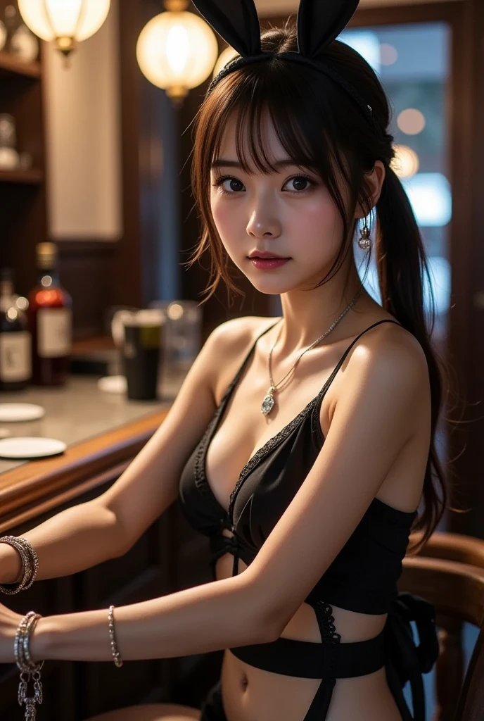 jazz bar, drinking wine, relaxing, wearing camisole, ultra-detailed, aesthetic, masterpiece, top quality, graphic