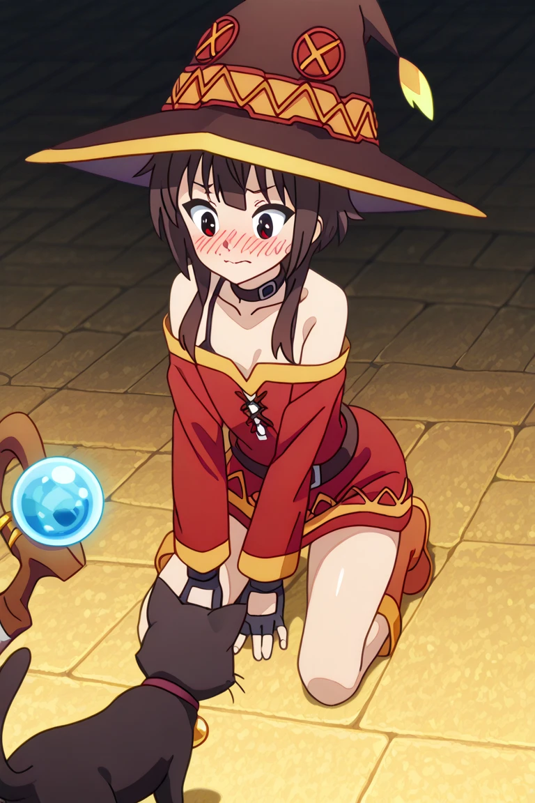 (bedroom, white bed) ,megumin,1girl, solo, , flat_chest, smile,, barefoot,solo, ((arms at sides)), sitting, (best quality), ((masterpiece)), (highres), original, extremely detailed wallpaper,shiny, chromatic aberration abuse, detailed background, vivid color, (highly ultra detailed face and hair and skin and eyes and finger and cloth and background and hair:1.2)