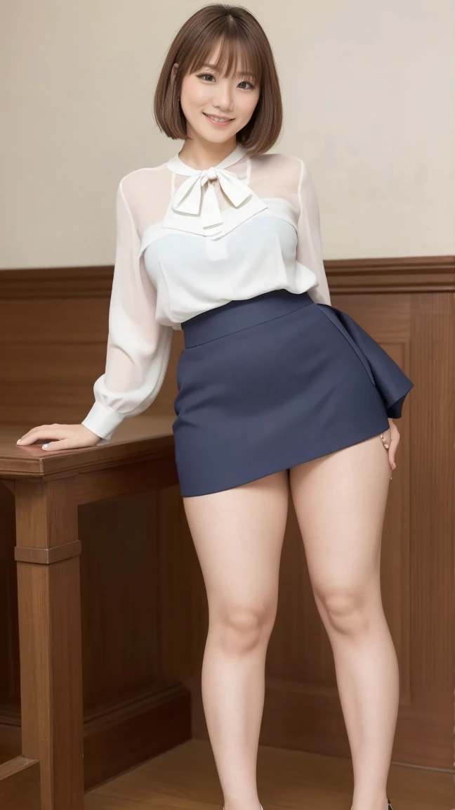 Highest quality, masterpiece, Ultra-high resolution, (Realistic:1.4), RAW Photos, Very detailed, Perfect ???????, The most beautiful Japanese female office worker in the world、Draw faces in perfect detail、Back view、((all body:1.4, Depict the whole body:1.4))、((smile、Looking back at the camera:1.4))、Glamorous Body、Perfect proportions、(((Her beautiful, big, forward leaning postureで、Perfect big ass sticking out for the camera:1.4)))、Very close to the butt、Leaning on a bench、Drawing from the knees up、forward leaning posture、((shoulder hair、Straight Hair:1.4))、 1 girl, Age 25, Most popular Japanese idols, ((Wearing a light grey business suit and a tight pencil mini skirt、Point your butt up):1.2), (He is wearing a light gray business suit over a white dress shirt.、Wearing beige pantyhose、Transmitted pantyhose、((Wearing black high heels:1.4))。.。.。.), 無邪気なsmile, Very cute face like the most famous Japanese idol, very beautiful big black round eyes, ((Very beautiful semi-brown hair)), Very beautiful slender body, Very beautiful breasts, Very beautiful ass in a light gray business miniskirt, Plump thighs、 Depict the whole body、very beautiful Realistic skin, Pay attention to the butt、Turn around and look at the camera、 A business suit with attention to detail, A good quality white dress shirt、(The background is a business district、Outdoor)
