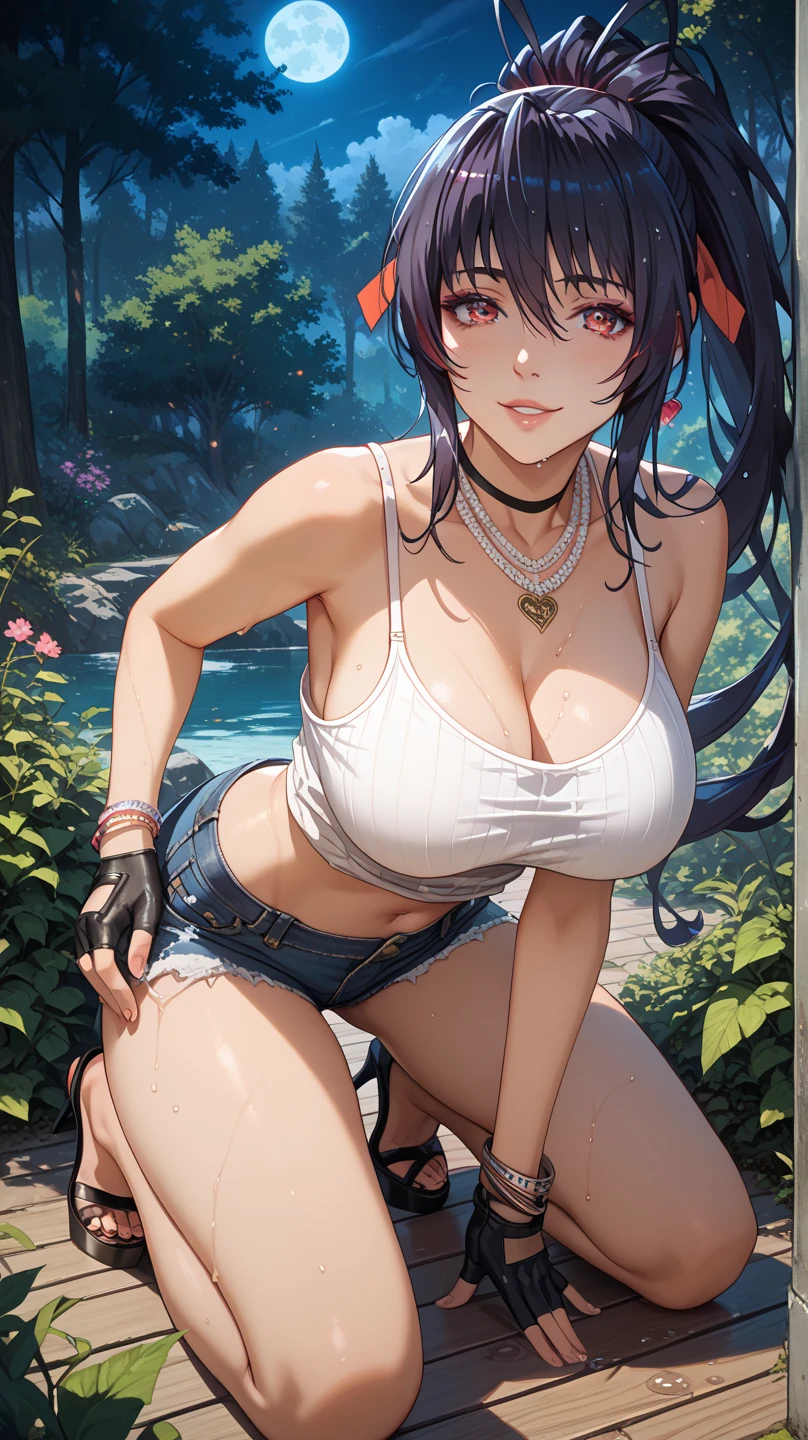 Lisa Genshin Impact, Whole body, (NSTDA.:1.2), (10, beste-Qualit, master-piece: 1.4), ultra-high resolution, (lifelike, photorealistic portrait: 1.48), 20 age, Cute Girl, Nude, Famous Japanese actors, gigantic breasts, Blue Eyes, Head tilt, cowboy shot, from the side, looking at the audience, expressionless, Beautiful lake, Zeiss 150mm F/ 2.8 Hasselblad, In Japanese shrines, Whole body, foot, Ultra-Wide Angle