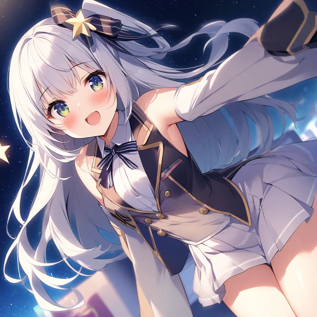 ((2D beautiful girl:1.5、top-quality:1.5、Perfect fingers:1.1、perfect anatomia:1.1、perfect hand:1.1、perfect foot:1.1、Dress perfectly、Beautiful illustration))、Petite beautiful girl、(transform sequence)、((a playboy bunny ))、15yo student、Solio、Fractal Art、baby-face、((stright long hair))、Beautiful big drooping eyes、Slender and beautiful legs、(winc、The best smile)、(fullllbody)、((1 persons))、Blue sky and outdoor stage、Magic Show