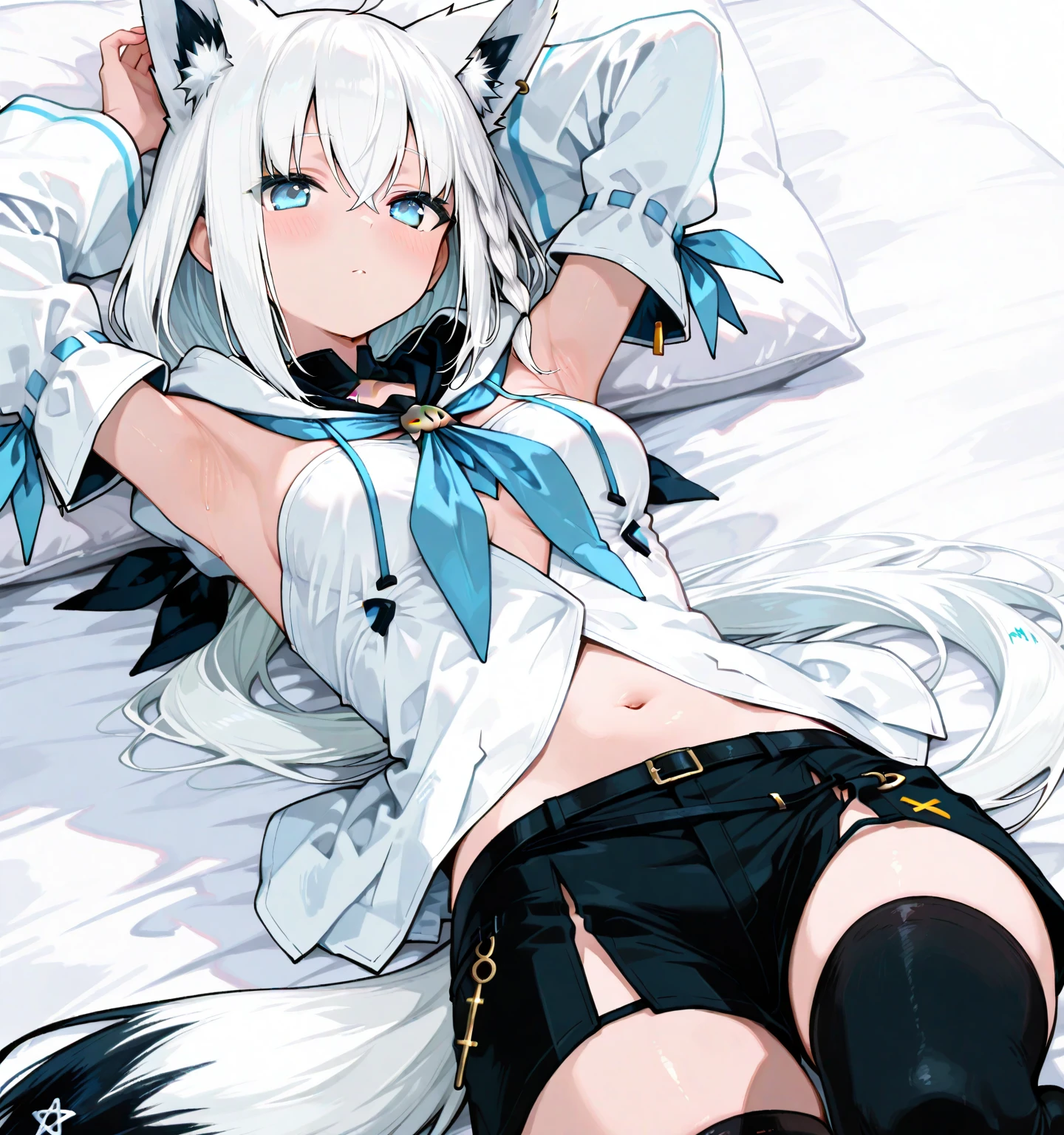 White haired wolf girl without underwear