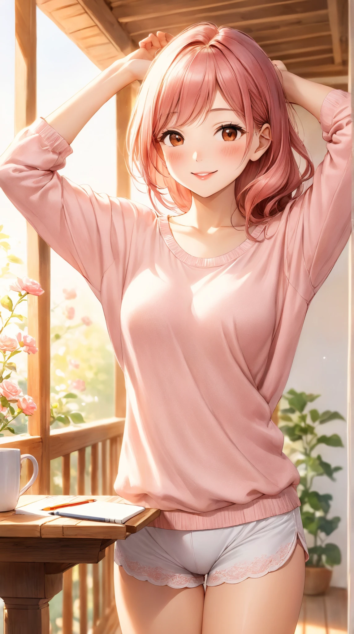(Highest quality、Masterpiece、Very detailed、4K)、One Woman、17 years old、smile、(Heattech)、Panties
