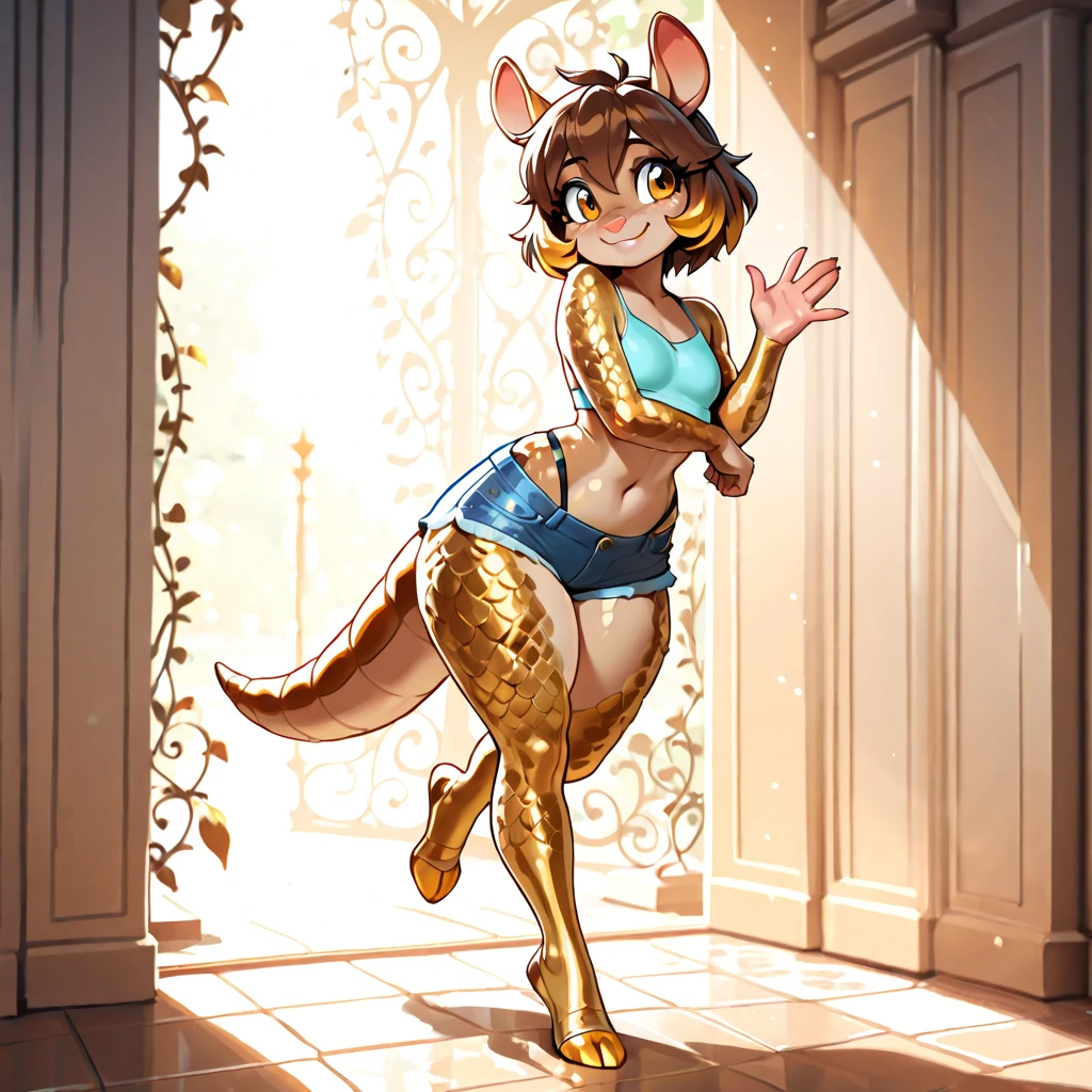 subido el e621, por Pixelsketcher, por Bayard Wu, por Thomas Benjamin Kennington , por Einshelm, (realista:1.2), Jade el lince, Linx, hembra, Anthro peludo, Orejas de gato, nariz rosada, (Detailed clear aquatic eyes:1.3),  colmillos, beige brown hair, (Flecos largos:1.5), Cola de caballo, Cuerpo bronceado claro, Cara intrincadamente detallada, tuft of skin from the neck, (tomboy), (Correa de cuchillo para muslos:1.4), (Chibi:0.8), vida real, ((retrato)), De pie seductoramente, dynamic  pose, (Cola corta de lince:1.4), (detailed lighting by Bonifasko), (pelaje esponjoso), (Piel detallada), (Piel detallada), dedo del pie de camello, (sonrisa afectada:1.1), cinematic lighting, ((Antecedentes detallados del bosque, cascada, Colinas, tree)), oasis, Hermoso lago, Vista gran angular, (sombra de medio cuerpo:1.3), [Contre-Jour], [[rayo crepuscular]], bare belly, belly discovered, navel, semi covered ass, [luz ambiental detallada], [gray natural lighting], [luz ambiental en el vientre], (Mayor detalle salvaje de la vida silvestre), Al aire libre, vista al mar y playa, [proporciones realistas], [foco nítido], (sombreado), ((obra maestra)), (((((wearing a sexy cropped black maid dress with laced floral print and striped socks, very sexy cropped black maid dress and striped socks, sexy black cropped maid dress and striped socks, short black maid dress, striped socks, sexy striped socks))))), Rear view, Looking back at the viewer, showing her ass