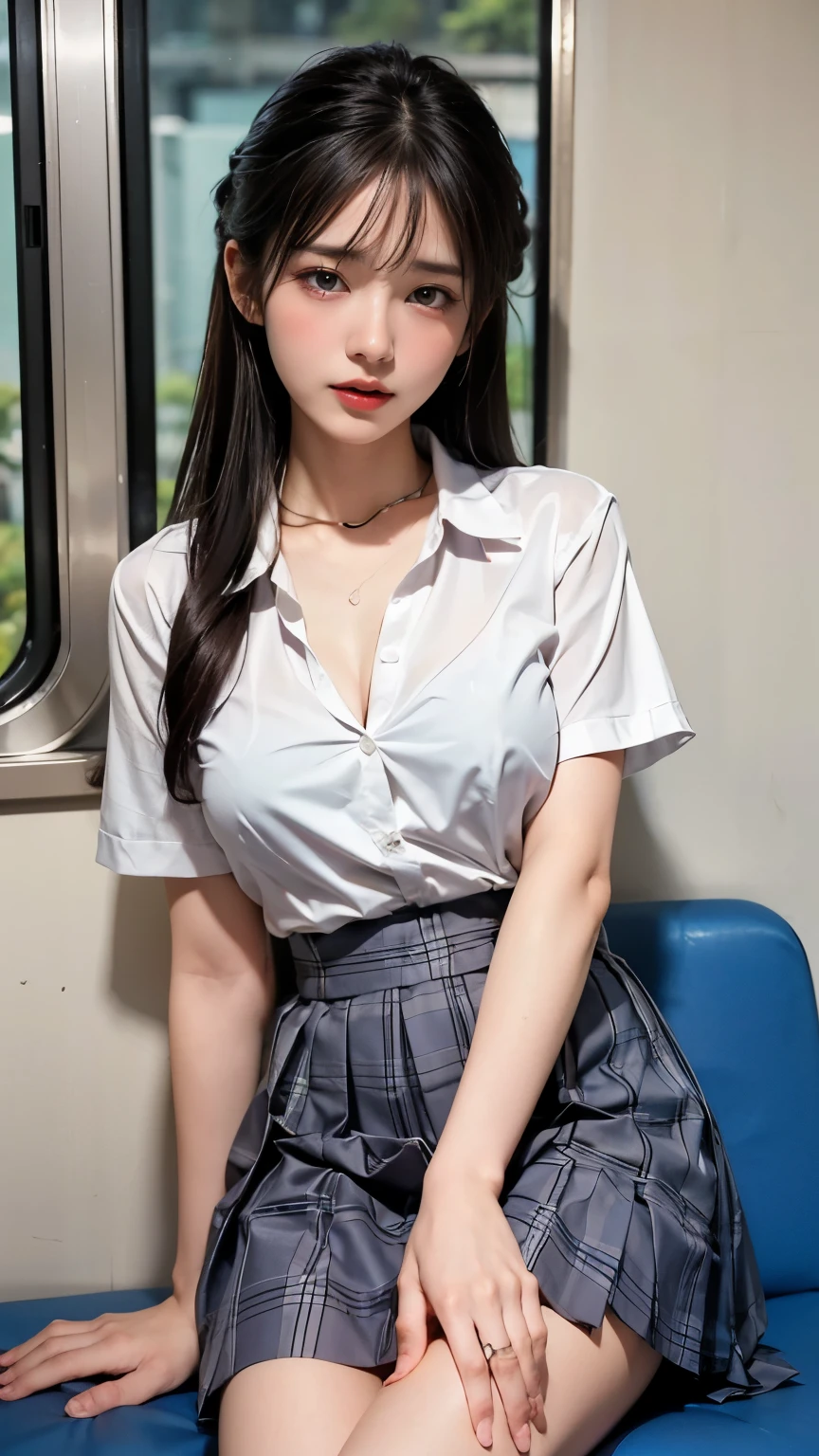 beautiful girl、high school girl、clear、mini skirt、See-through、sit