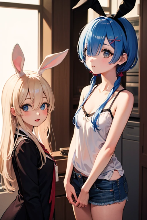 Rabbit-eared girl 4-panel manga style Quadrant Manga style black-and-white