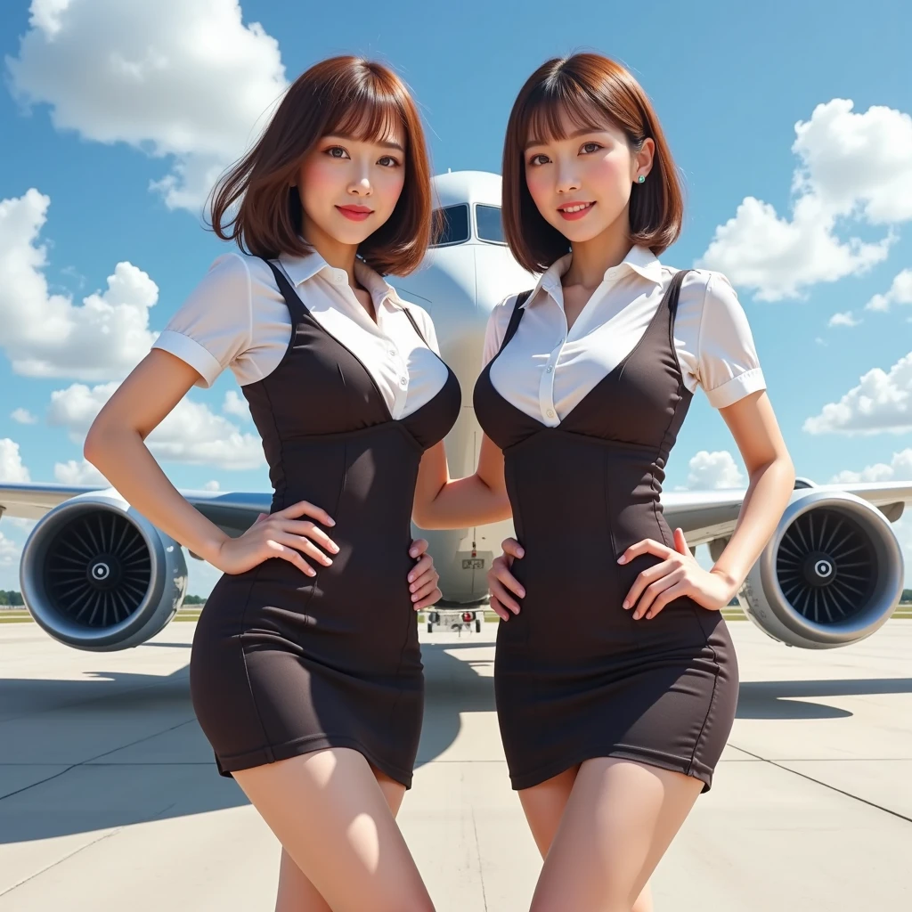 Beautiful flight attendant in the seat of the plane,Super beautiful,perfect bodies,Meticulous beautiful flight attendant outfit,Smile sweetly,Beautiful stockings,Beautiful high heels,fully body photo