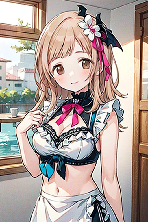 (masterpiece, best quality:1.2),illustration,8k,hd,1girl,solo,upper body,(portrait:1.2),very_long_hair,cleavage,blue_eyes,side_ponytail,thigh_strap,ahoge,large_breasts,off_shoulder,bangs,collarbone,blush,black_choker,sidelocks,strap,underwear,lace-trimmed_bra,blonde_hair,blue_bow,footwear_bow,smile,lace,shoes,hair_bow,hair_between_eyes,white_dress,short_dress,lace-trimmed_dress,long_sleeves,open_jacket,black_jacket,black_bra,open_clothes,pouch,strap_slip,ribbon,black_footwear,lace_trim,bra_peek,brown_hair,black_thighhighs,floating_hair,<lora:Fal(gf)>,