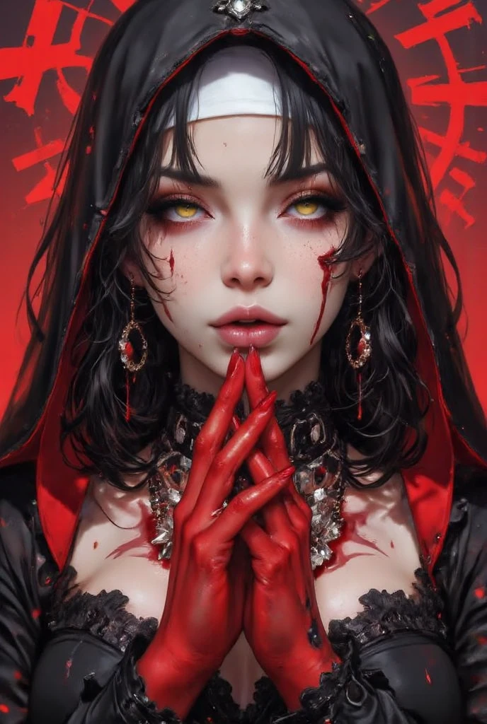 Enigmatic Brilliance 1 Mysterious Being, Magnum Opus, Top-tier Craftsmanship, Official Visual Art, Exceedingly Intricate CG Unity 8k Wallpaper, Hypnotic Gaze, Cursed Doll, Decayed Sanitarium, Sinister Veil of Shadows, Blood-Drenched Color Palette, Torn Clothing, ((Horror Thematic))