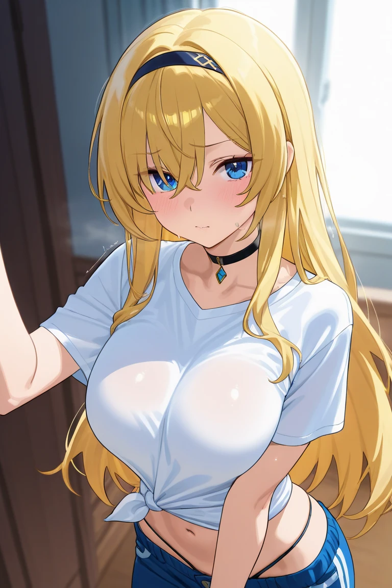 masterpiece,Highest quality,1girl,alone,blonde hair,long hair,straight hair,blue eyes,prostitute,brothel,sad smile,breastless clothes,nippleless clothes,crotchless,vagina,nipple,