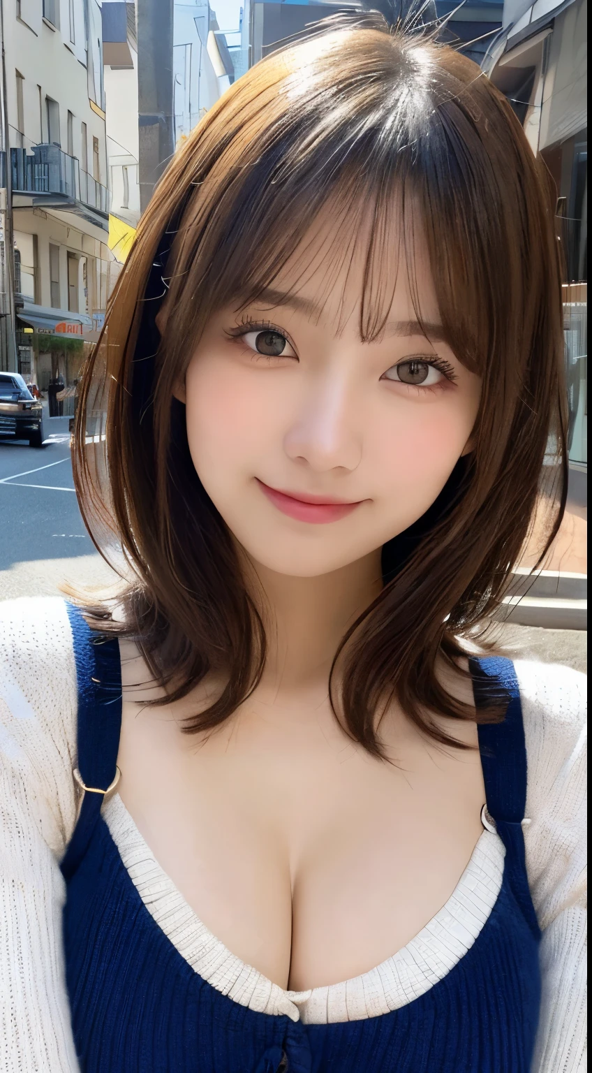 Tabletop, highest quality, shape, Very detailed, finely, High resolution, 8k wallpaper, 完璧なダイナミックな構shape, Beautiful and exquisite, Straight hair, Small breasts, Natural color lip, Random sexy poses,smile,20-year-old girl、Midnight、Beautiful and dense face、Perfect and beautiful face,Big eyes、RAW Photos、Beautiful and exquisite、Small face、Beautiful Duplex、Slim face and figure,Beautiful golden ratio face、Cute girly casual dress(black)、Please make a cute face、Harajuku、Blurred Background