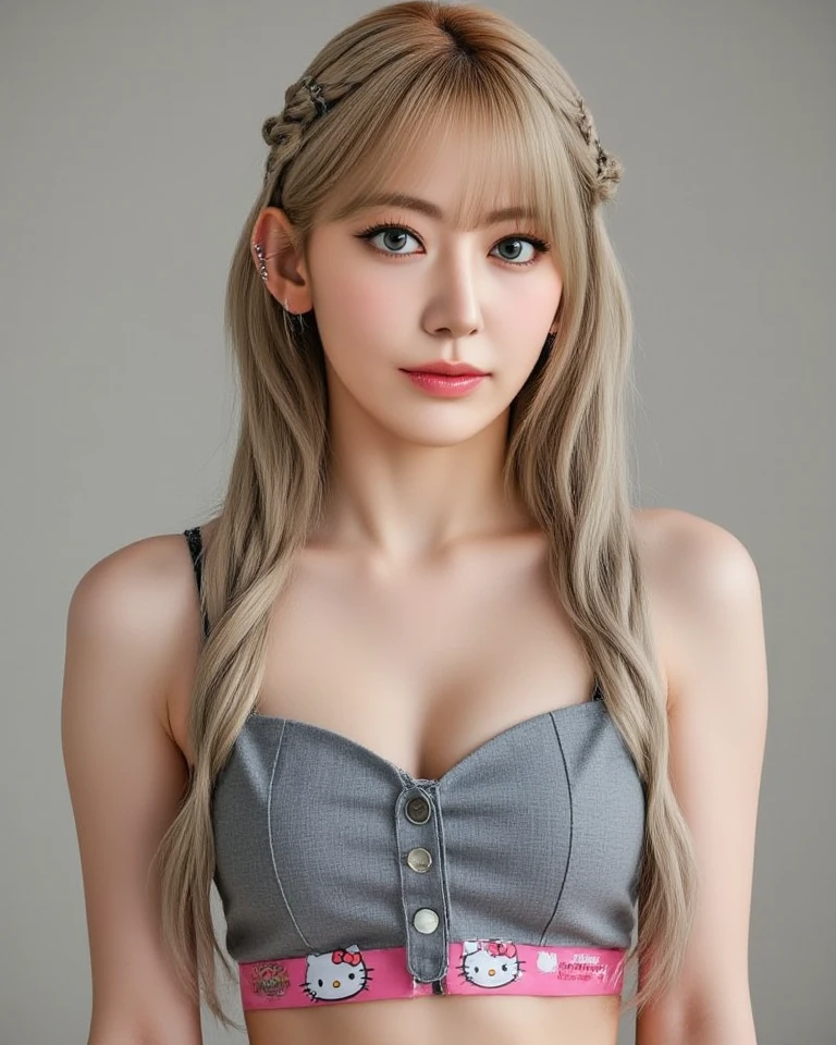 ((最high quality,masterpiece,high quality))gravure,Small face, 最high quality, shape, Very detailed, High resolution, 8k wallpaper, 完璧なダイナミックな構shape, Beautiful and detailed、Big eyes,Long eyelashes:1.35,Natural color lip, Bold sexy pose,22-year-old woman,beauty,Ultra-realistic raw photos,Supermodel body type,10 heads,Detailed face,Very detailed目,Beautiful attention to detail ,Very detailedなスキン ,Glowing Skin,Perfect Anatomy,Tall Woman ,((arched back)) ,((Curly blonde long hair:1.35)) ,Sexy Legs, Sexy thighs,Plump thighs, There is cleavage in the chest,Big Breasts:1.1,((Halter neck dress:1.35)),((No background:1.45)),((White wall background:1.45))Strongly blur the background,((necklace:1.45)),(Chubby body type:1.1) ,((Bright lighting:1.35)) ,((whole body)) ,((Exposed Skin)) ,((Earrings:1.35)) ,((Booty pose)) ,((Big Ass)) ,((forehead:1.2)) ,
