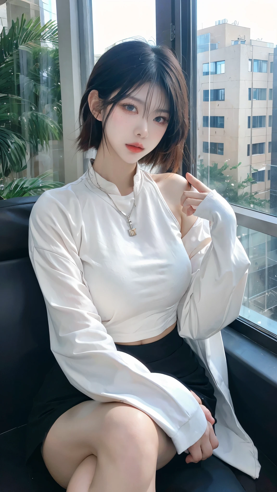 Beautiful woman with perfect figure:1.4,Ultra-high resolution,Seductive laughter,wear glasses,Desert Background,(lifelike:1.4),Layered Hairstyle,White皮肤,Super short pleated skirt,whole body,Very delicate face and skin texture,Double eyelids,Skin Whitening,Long hair,White hair,White,