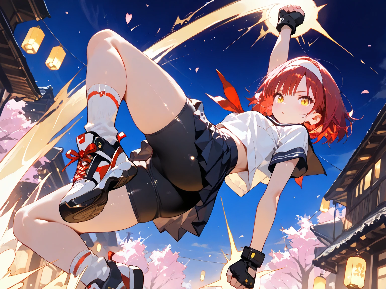 Girl kicking an empty can、A crushed empty can floats in the air