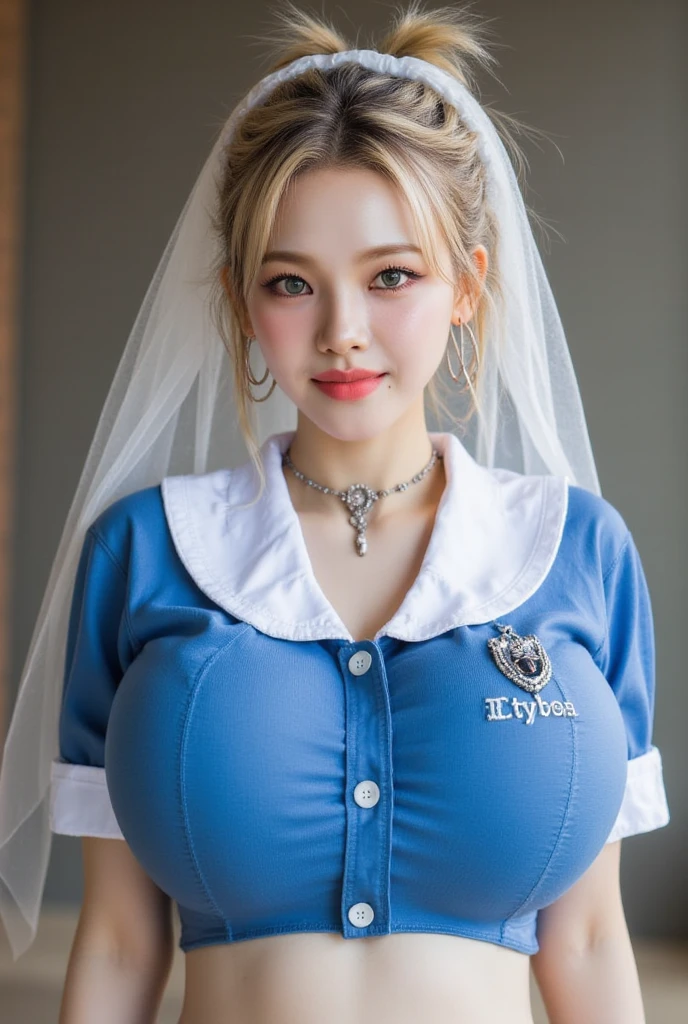 Highest quality, 8K quality, Masterpiece, (Several busty women are standing side by side facing the camera.), Super big breasts compressed by clothes, Whitening skin, Sparkling Blue Eyes, Deep crimson sailor collar uniform, Pleated skirt, Above the knee, (Squeezing her huge breasts with her hands:1.3), A posture where she bends forward to emphasize her huge breasts, White panties, Breast Grab, Eyes closed and mouth open