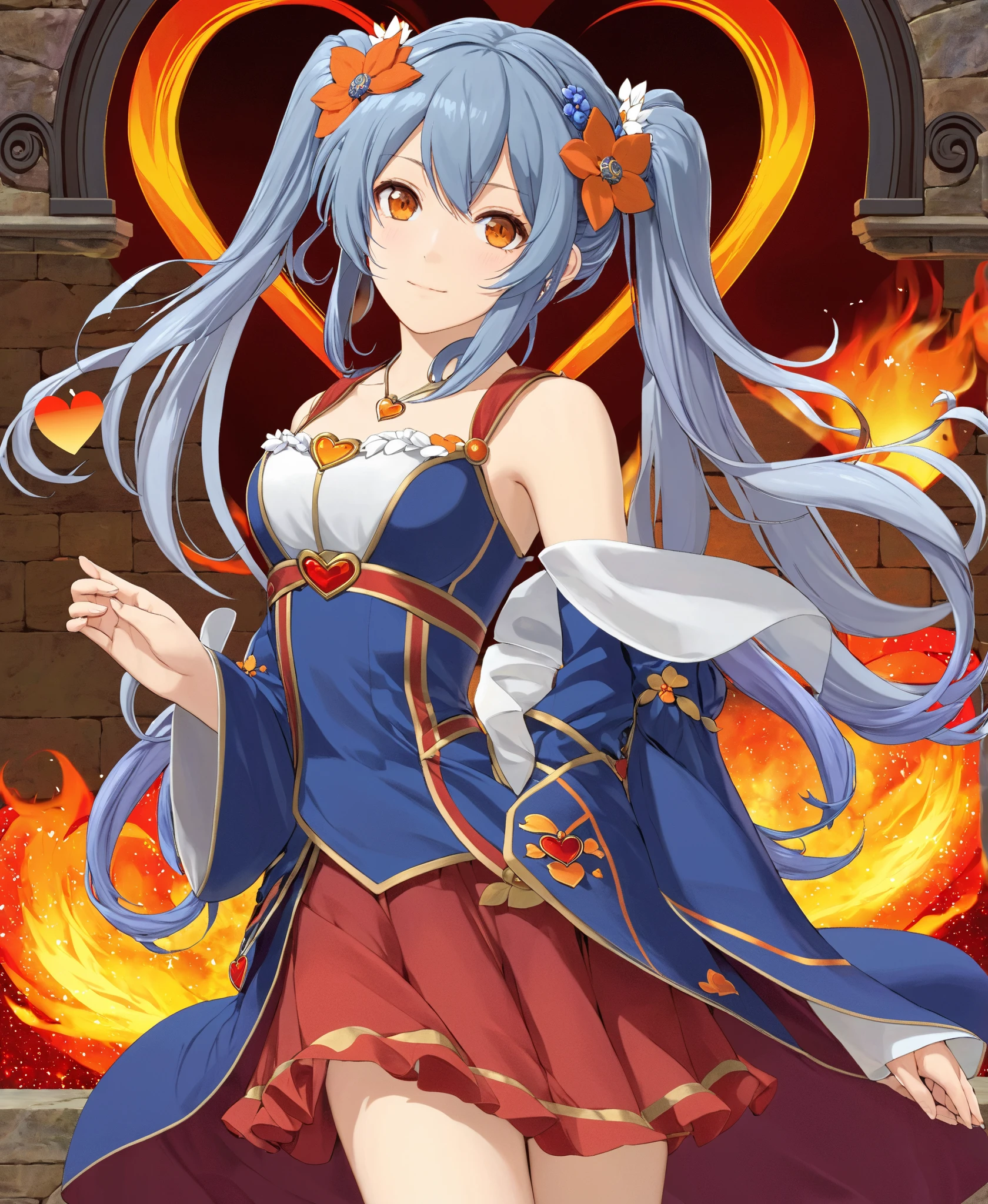 yd \(Orange Maru\),
SFW, 1girl, alone, Wear clothes,
robin \(\) \(Valentine's Day\) \(Fire Emblem\), Fire Emblem, moderate, gray hair, gray hair, blue hair , long hair, double ponytail, hair adornments, hairflower , brown eyes,
V-shaped eyebrows,
BREAK BREAK BREAK,
from the above,
Full body,
Detailed background,
masterpiece, best quality, decolletage