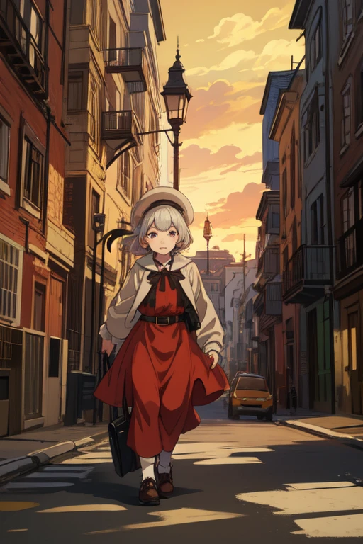 an old lady in the park watch the sunset