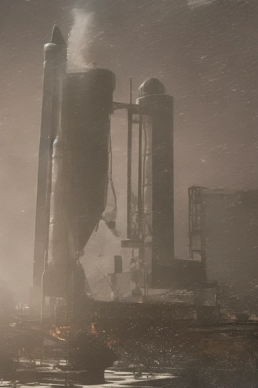 Realistic SpaceX-style rocket launch at dusk, fiery exhaust, smoke trails, 8K detail, Falcon 9 or Starship, night sky backdrop with stars.