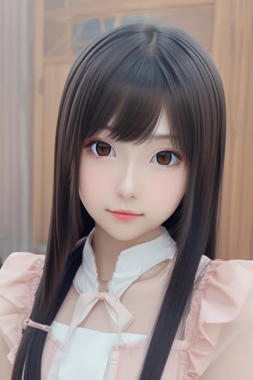 Beautiful anime girl, waist-length straight black hair, flawless pale skin, delicate features, soft lighting, half-body portrait, elegant school uniform, subtle blush --v 6