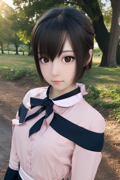 Beautiful anime girl, waist-length straight black hair, flawless pale skin, delicate features, soft lighting, half-body portrait, elegant school uniform, subtle blush --v 6