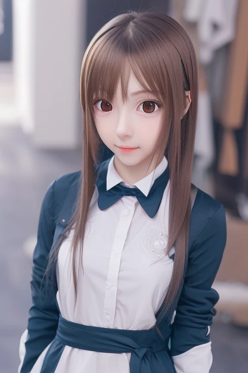 Beautiful anime girl, waist-length straight black hair, flawless pale skin, delicate features, soft lighting, half-body portrait, elegant school uniform, subtle blush --v 6