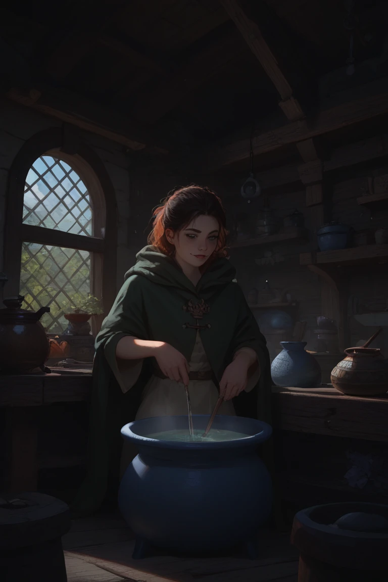 Clumsy bard with broken lute, patched cloak covered in mud, one black eye, tripping over his own boots in rainy tavern square, chickens tering --v 6