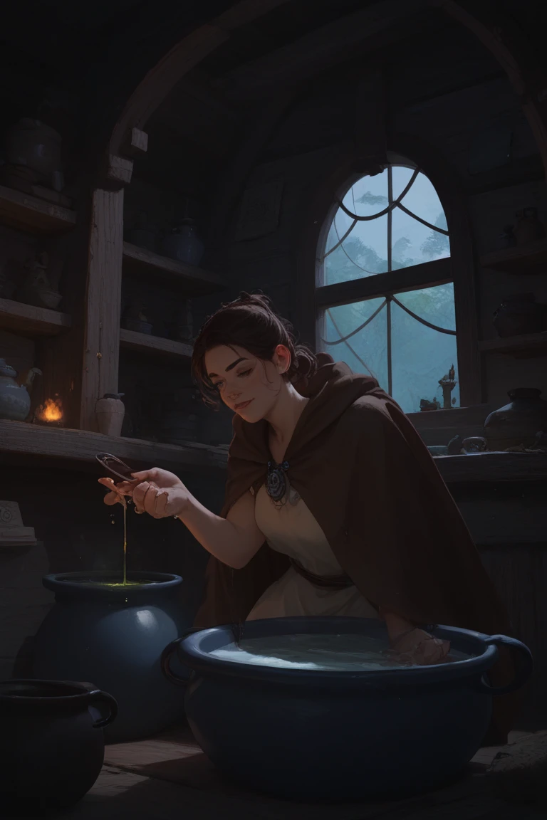 Clumsy bard with broken lute, patched cloak covered in mud, one black eye, tripping over his own boots in rainy tavern square, chickens tering --v 6