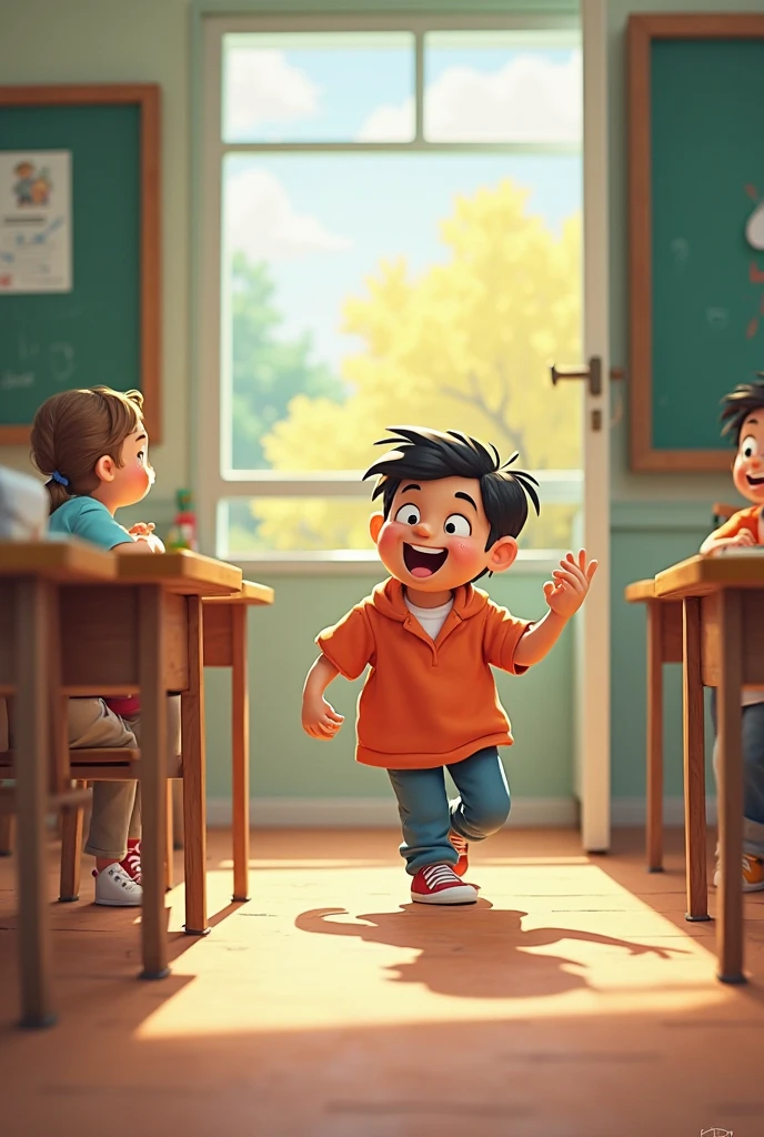 Some boys and girls play in class room