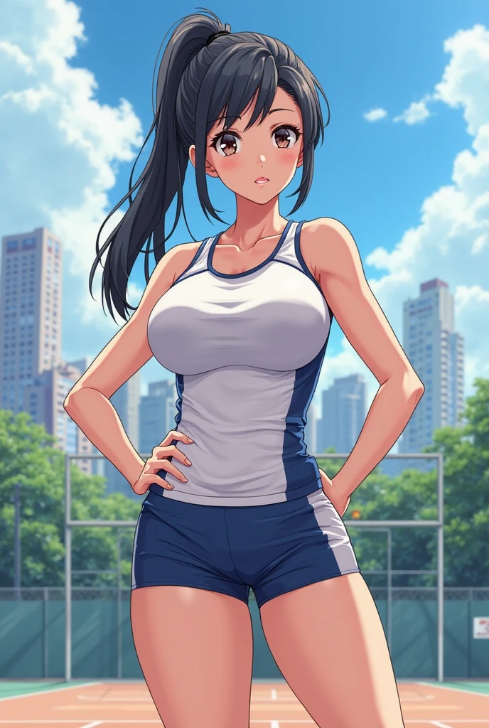 high quality,High resolution,16k,One girl,女子Athletics選手,Cute Face, Big Breasts, Slender body, Delicate body, Sweat,Light clothing, Athletics,Focus Girl,Beautiful face in every detail,Detailed clothing,Beautiful Eyes,nice