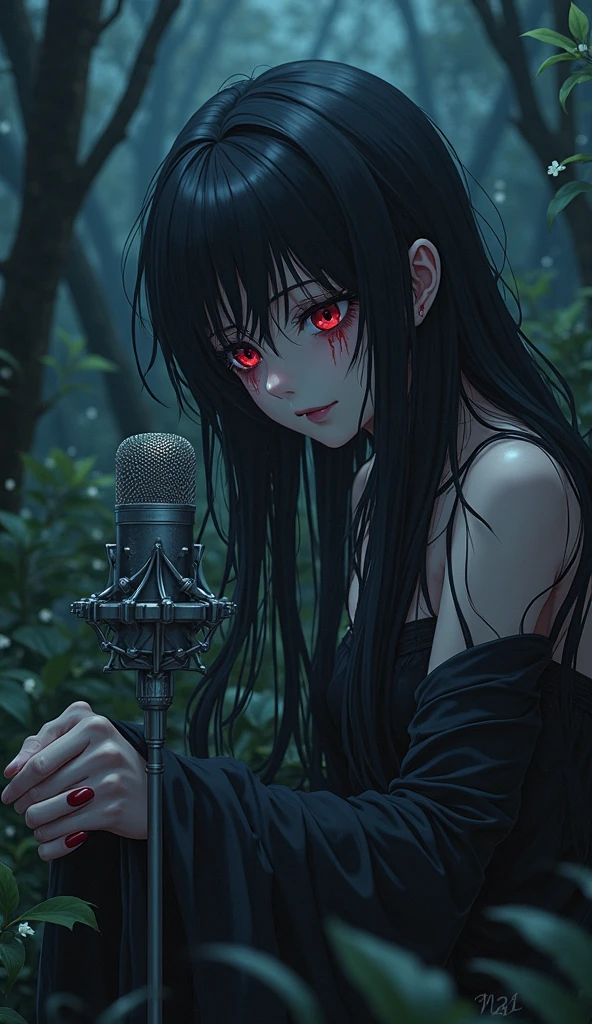 Sitting on a black sofa,looking ahead,from above,handjob,side view,face focus,open mouth,tongue out,cum on tongue,Licking a white dildo,(1girl,Beautiful 14 year old girl),((Slender,Small breasts,Baby Face,Small face,)),looking at viewer,Black Hair,bangs,two side up,Gray Eyes,Drooping eyes,slit pupils,narrow eyes,ollarbone,black t-shirt,off-shoulder look,Black and red checkered short skirt,Beautiful and detailed anime art,Mischievous smile,Dimly lit room,Simple Background,Gray background,Low lighting