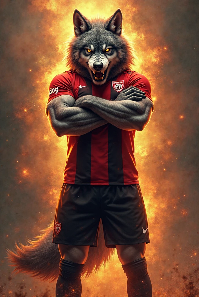 Design a wolf with the ROMA black alternate jersey, imposing, strong, dinga image and special as a cover photo as for a vs. Surreal image, 3d professional looking sideways as if for a versus similar to a boxing portal