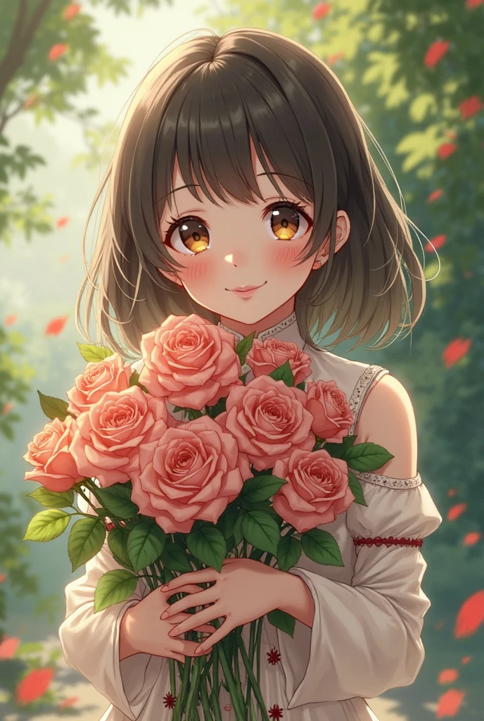 Old Anime Spring Roses An anime girl shows her old roses - SeaArt AI