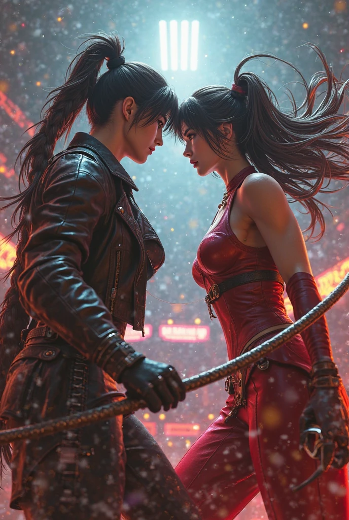 dragon dogma dragon, in a volcano, hyperrealist facing off with tifa lockhart