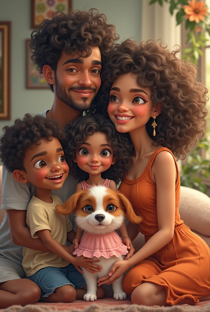 Une famille de 4 personne qui sont Haïtiens. A father (noir , who is not tall), a mother (slightly light complexion) a 25 year old older sister (noir, 1m56 ,) a sister (très mignonne, noir , 1m53 ) et un chat (mignon de couleur blanc , gray, ) tout le monde est souriant