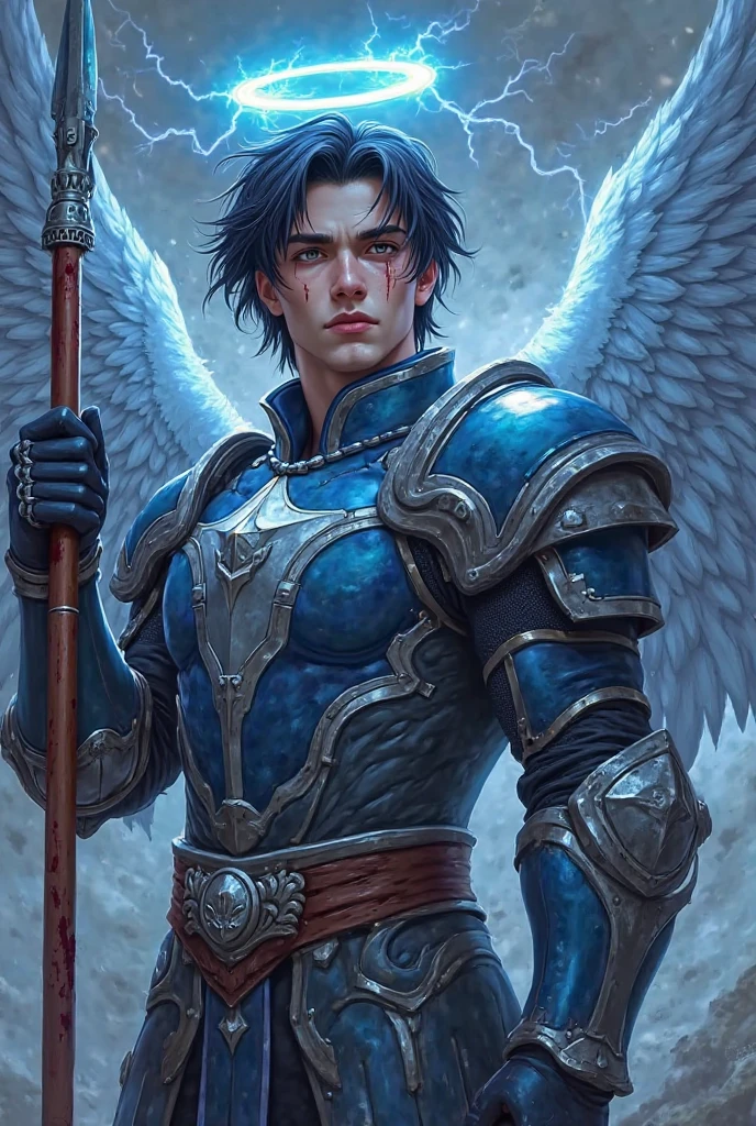Man, blue eyes, short black hair, fae, wings, strong, prince, Clean face