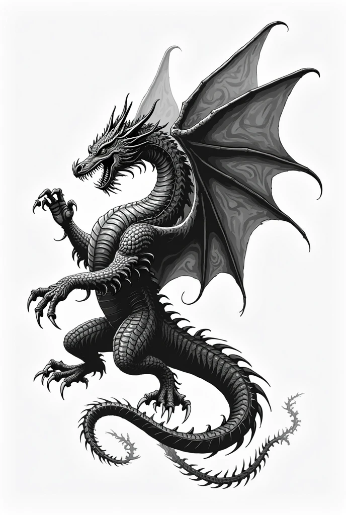 Tatto of dragón Meleys from house of the dragón, black and white
