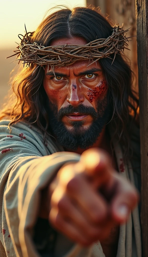 a close-up of a man with a crown of thorns on his head, JesusChrist, jesus face, Jesus of Nazareth, jesus, blood on your face, cyberpunk JesusChrist, holes in a religious man, Christian, by Alessandro Allori, chunky textured face, portrait of JesusChrist, rugged face, Tim Bradstreet, your eyes are bleeding heavily
