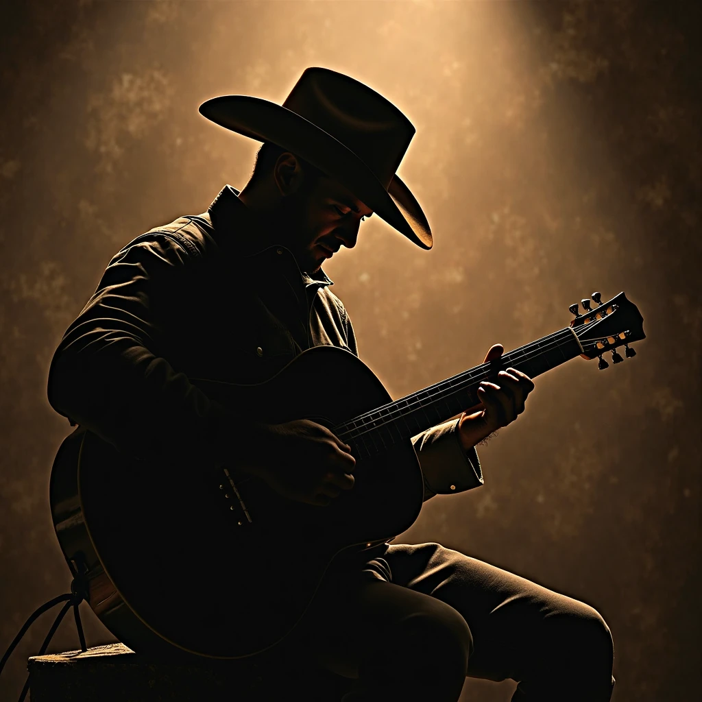 Illustration of a black man ((African)) in a hat, and with a cigarette in his mouth, playing blues with his guitar in the cemetery, handmade drawing with black pencil, black and white drawing, as if it were a sketch