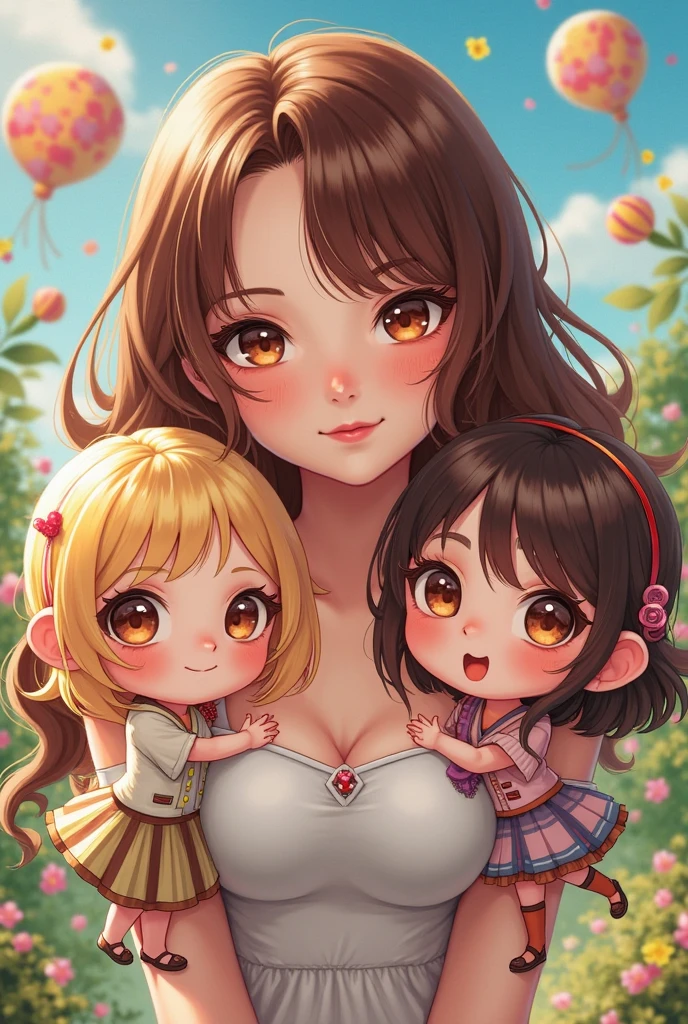 (sticker),white background,(In a circle), (3D anime family), layered black hair, black eyes,fun expression,cute clothes.gold edge,simple, Very detailed, drawingโดยละเอียด, Vector model, Silhouette, 8K, ออกแบบstickerแบบมืออาชีพ, Flat design, Vector Lines, sticker, drawing, drawing, Full HD, family of four, There are father, mother and daughter., baby in arms, express warmth,
