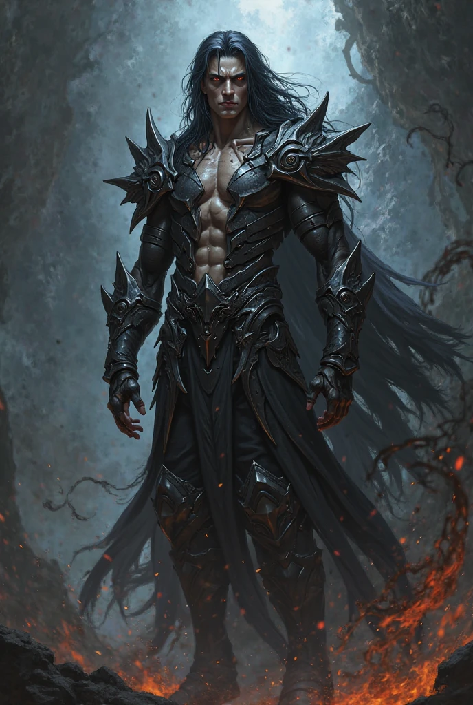 a closeup of a person in a demonic costume, demon soul concept art, diablo digital concept art, hermoso dios masculino de la muerte, Dark fantasy style art., armadura de demonio, tendencia en artstation, por Yang J., diablo concept art, Detailed 2D digital fantasy art, demonio masculino humano, sartén chengwei en artstation, Caballero de la muerte