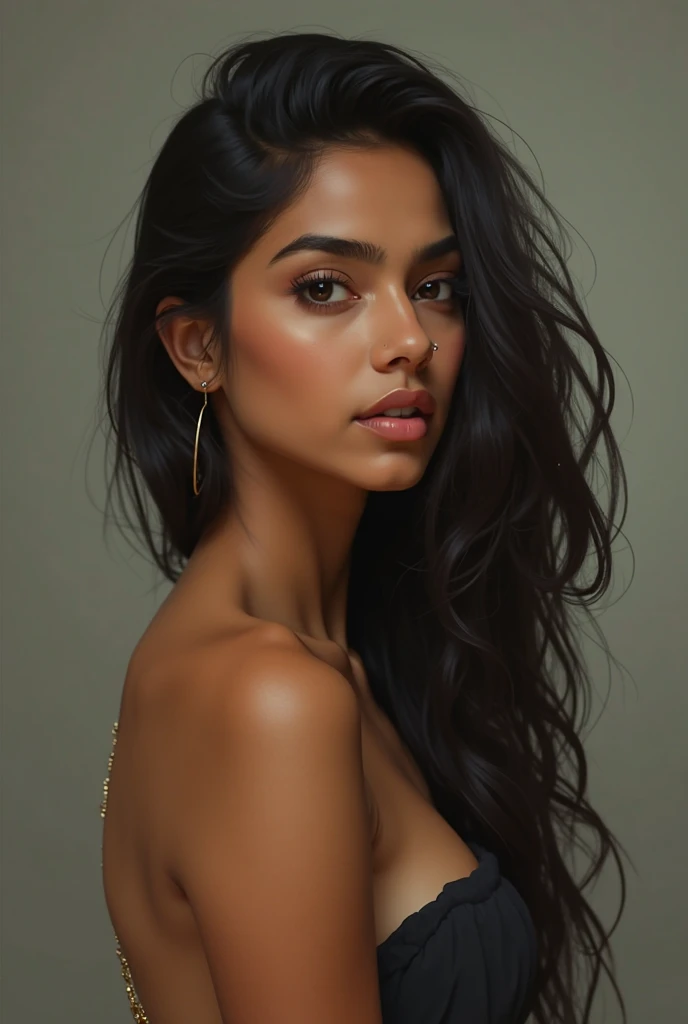 Indian girl without clothes holding her chest