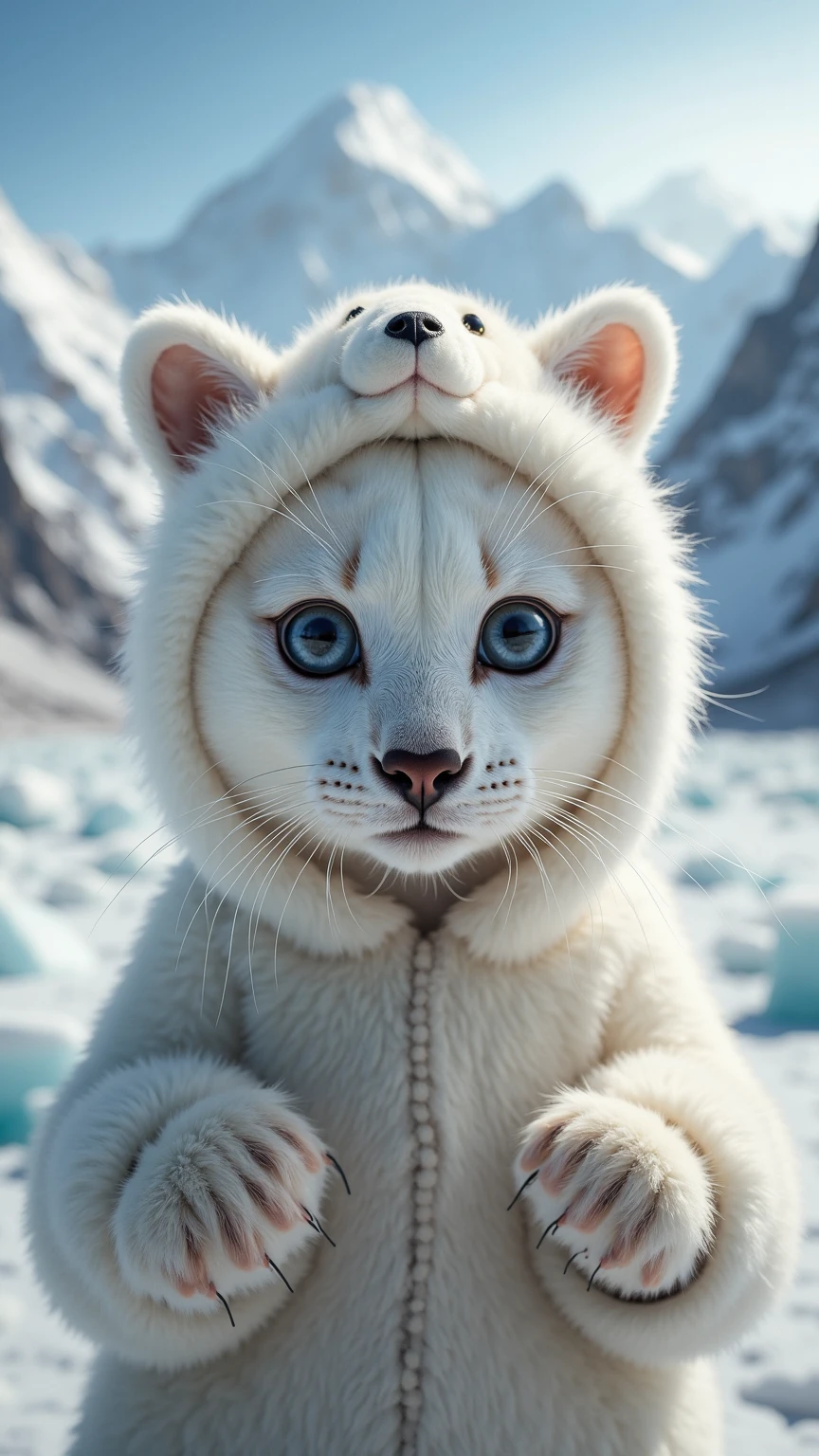 White bunny blue eyes little lion breed in the crowd
