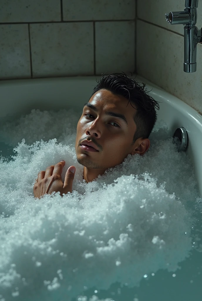 A man is bathing